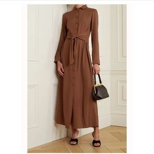 Reformation Georgette Long Sleeve Maxi Tie Front Shirt Dress